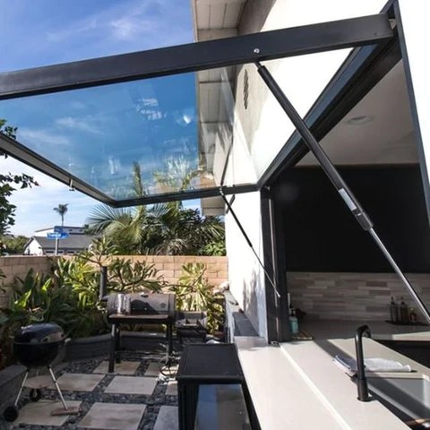 Fold-up window above an outdoor counter