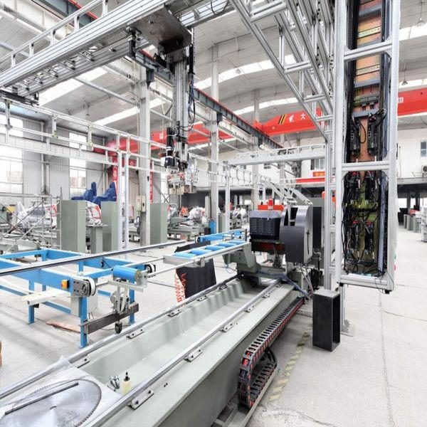 Profile machining center in aluminum window workshop