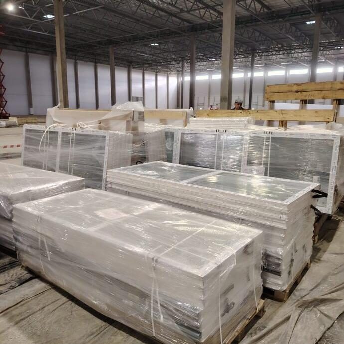 Wrapped aluminum window pallets before shipment